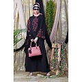 Embroidered abaya with Butterfly sleeves- Black-Coral
